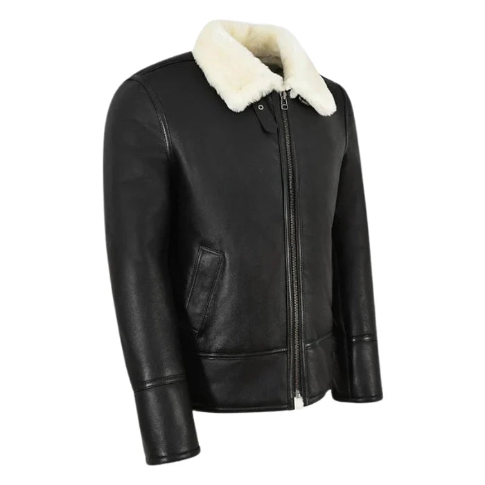 Norvyn Men's Shearling Flying Jacket Black White Fur