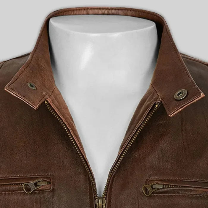 Oakridge Café Racer Brown Leather Jacket