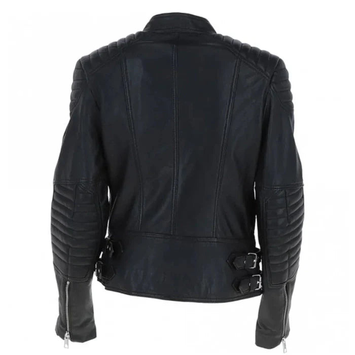Women's Quilted Shoulder Leather Biker Jacket