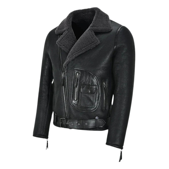 Ravager B3 Sheepskin Pilot Shearling Leather Jacket Black