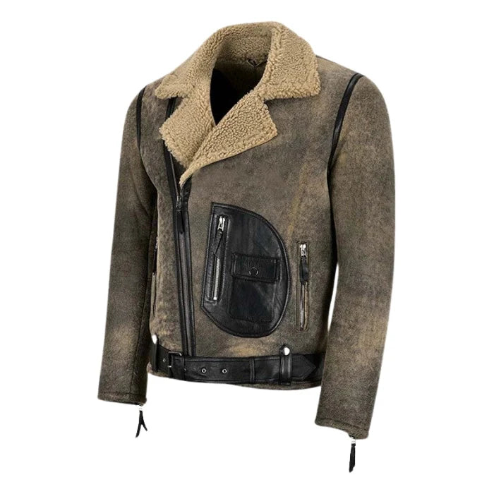 Ravager B3 Sheepskin Pilot Shearling Leather Jacket Olive