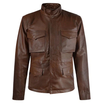 Spanish Brown Military M-65 Leather Jacket