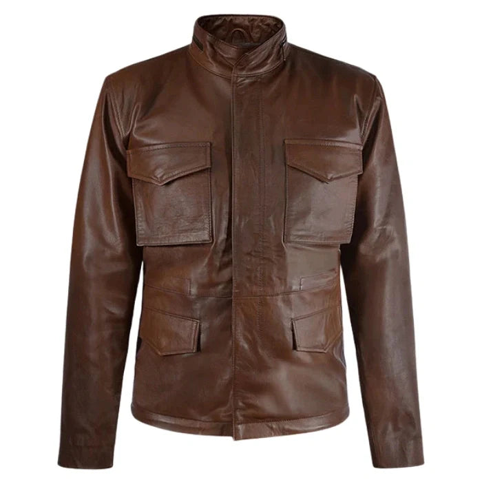 Spanish Brown Military M-65 Leather Jacket