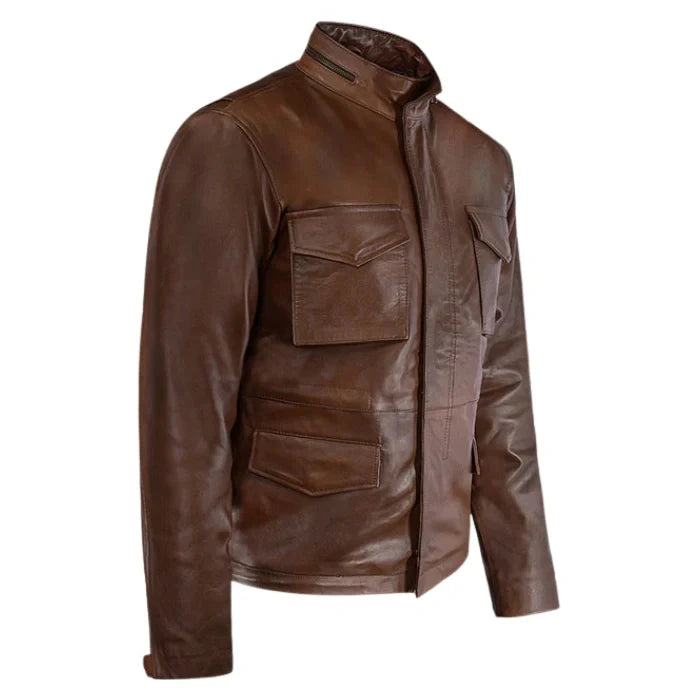 Spanish Brown Military M-65 Leather Jacket
