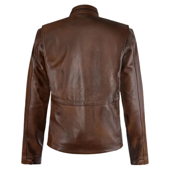 Spanish Brown Military M-65 Leather Jacket