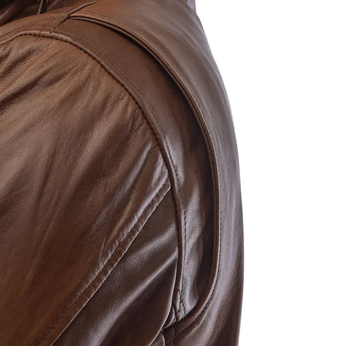 Spanish Brown Military M-65 Leather Jacket