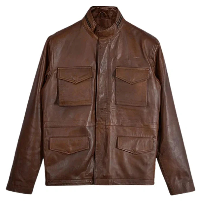 Spanish Brown Military M-65 Leather Jacket
