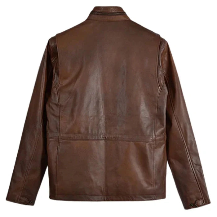 Spanish Brown Military M-65 Leather Jacket