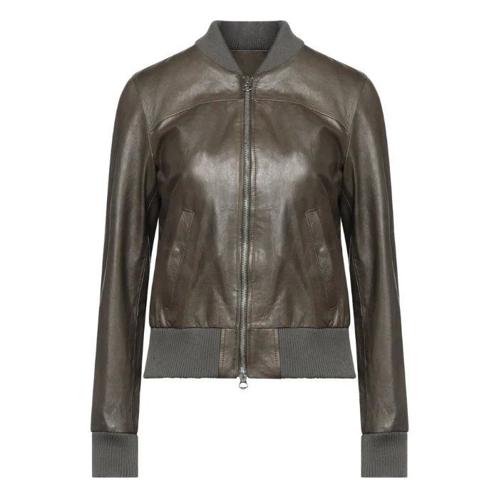 Tamsin Classic Ribbed Leather Bomber Jacket