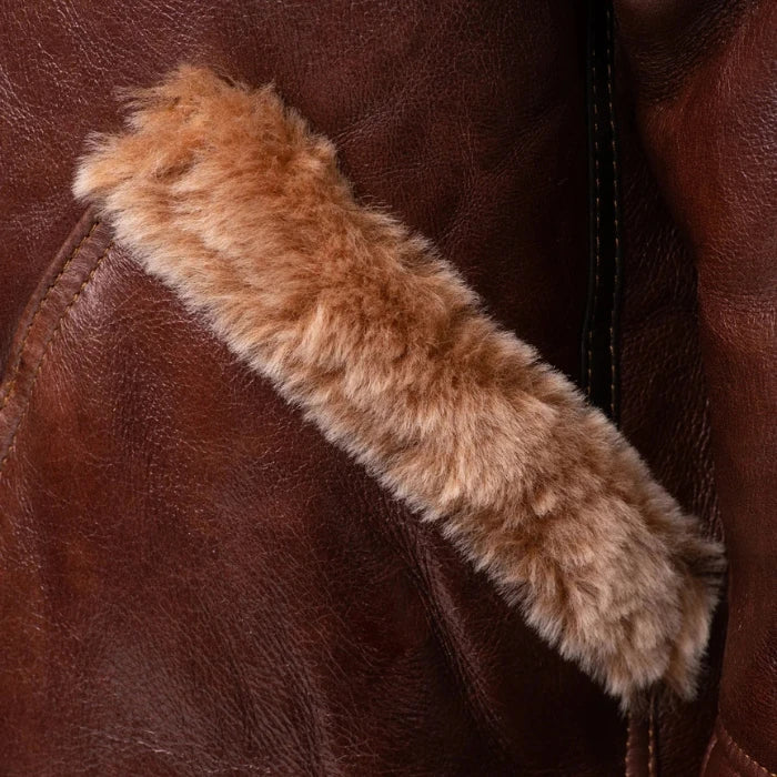 Tundrix Brown Sheepskin Shearling Bomber Jacket for Men
