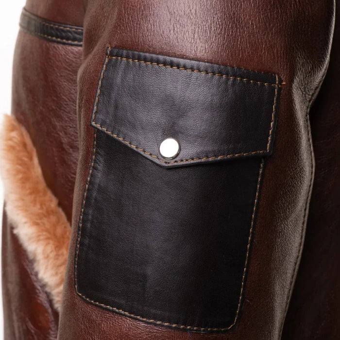 Tundrix Brown Sheepskin Shearling Bomber Jacket for Men