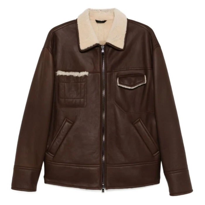 Valentino Brown Men's Shearling Leather Jacket