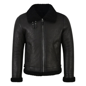 Valkor Sheepskin B3 Bomber Shearling Jacket Jet Black