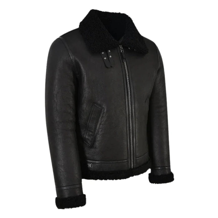Valkor Sheepskin B3 Bomber Shearling Jacket Jet Black