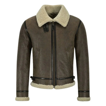 Valkor Sheepskin B3 Bomber Shearling Jacket Olive Brown