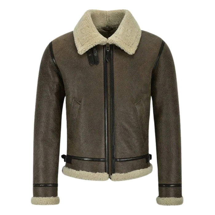 Valkor Sheepskin B3 Bomber Shearling Jacket Olive Brown