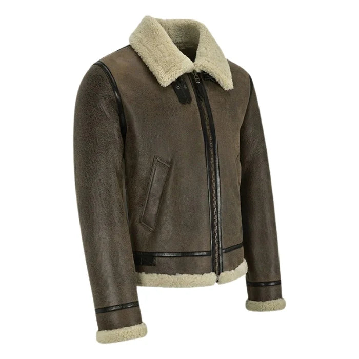 Valkor Sheepskin B3 Bomber Shearling Jacket Olive Brown