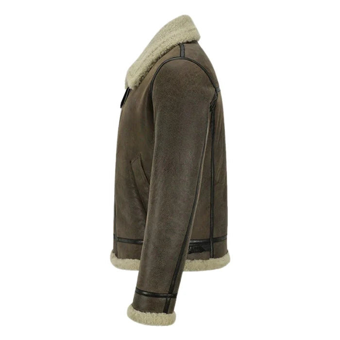 Valkor Sheepskin B3 Bomber Shearling Jacket Olive Brown