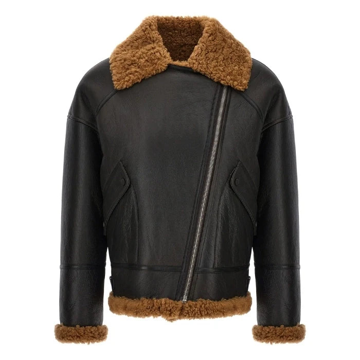 Xavina Aviator Shearling Bomber Leather Jacket