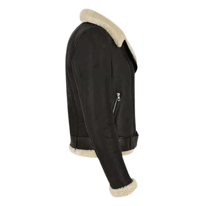 Zarvyn Sheepskin B3 Aviator Flying Belted Jacket White Fur