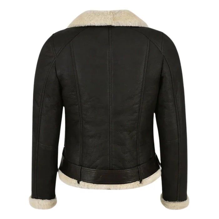 Zarvyn Sheepskin B3 Aviator Flying Belted Jacket White Fur