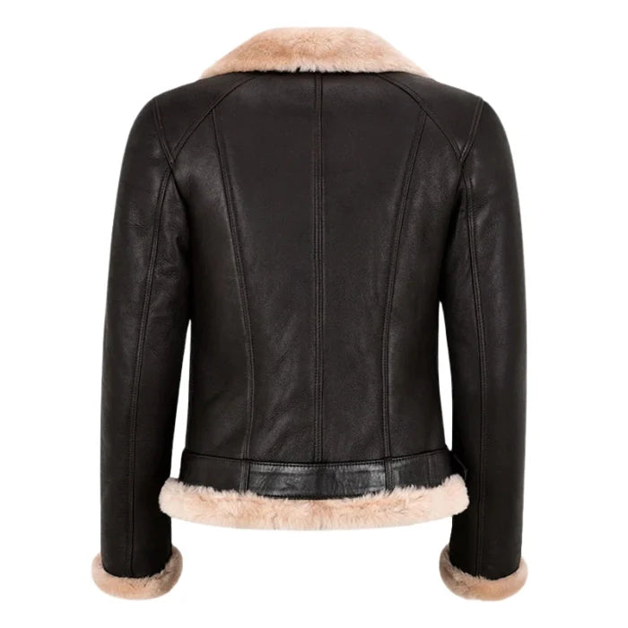 Zarvyn Sheepskin B3 Aviator Flying Belted Jacket Beige Fur
