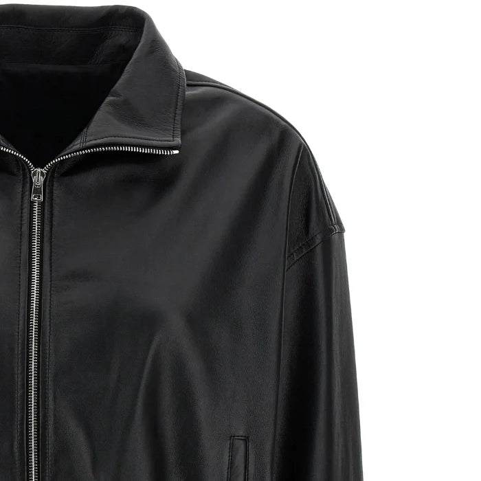 Zelora Soft-Finish Black Leather Bomber Jacket